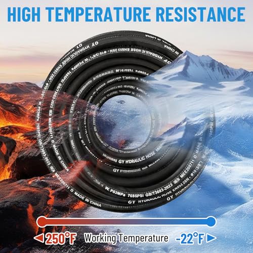 50FT 3/8" Hydraulic Hose with 16PCS Hydraulic Hose Fittings - size: 3/8" Hydraulic Hose - 50FT
