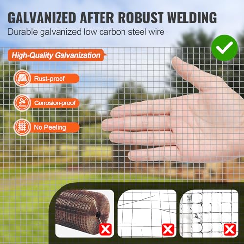 VEVOR Hardware Cloth, 1/4 inch 48in x 100 ft 23 Gauge, Hot Dipped Galvanized Wire Mesh Roll, Chicken Wire Fencing, Wire Mesh for Rabbit Cages, Garden, Small Rodents - size: 48"x100'