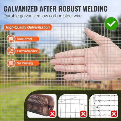 VEVOR Hardware Cloth, 1/4 inch 48in x 100 ft 23 Gauge, Hot Dipped Galvanized Wire Mesh Roll, Chicken Wire Fencing, Wire Mesh for Rabbit Cages, Garden, Small Rodents - size: 48"x100'