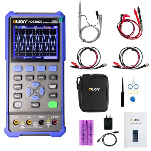 Digital Handheld Oscilloscope Multiumeter 3 in 1,2 Channels, 100MHz Bandwidth, 500MS/s Sample Rate, 3.5" LCD Multiumeter Signal Generator Digital Oscilloscope Multimeter,Lab Oscilloscope HDS2102S - style: HDS2102s