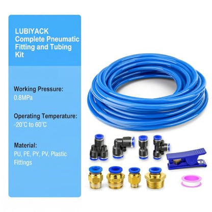 34PCS Blue PU Air Hose Pipe Tube Kit, 12mm OD 8mm ID, 50FT - color: Blue, size: 12mm OD x 50FT
