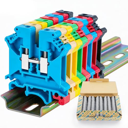 100PCS Red UK5N Terminal Block DIN Rail Terminal Blocks - Application for 24-10AWG 800V Electrical Cabinets Distribution Box,Solar Power System,PLC Industrial Control Automation Panel DIY CNC RV - color: UK5N Blue
