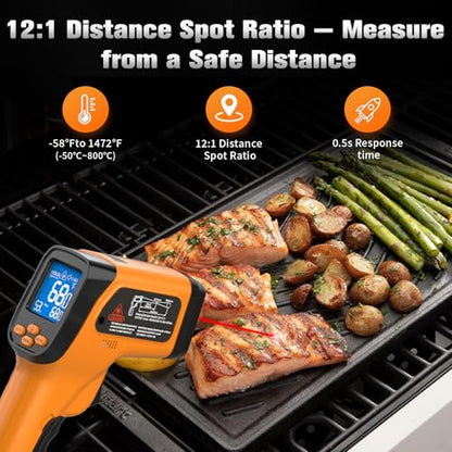 Infrared Thermometer Temperature Gun 1472°F, 12:1 Laser IR - color: -58°F to 1472°F