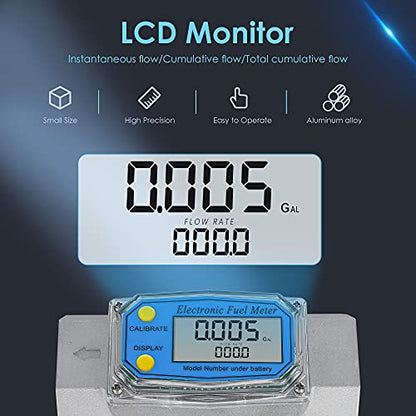 CGOLDENWALL Turbine Flow Meter LCD Digital Display Flowmeter with 1.5" Inlet/Outlet, Gas Oil Fuel Flowmeter for Diesel, Kerosene, Gasoline 10.6-74 GPM (40-280 LPM) - color: 1.5 inch