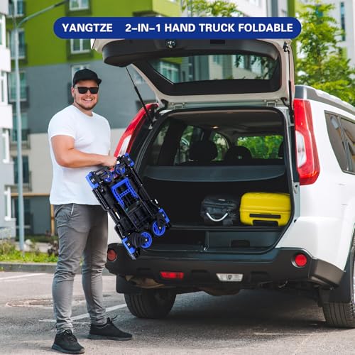 YANGTZE 2-1 Folding Hand Truck Dolly Cart with Wheels,330LBS Capacity - color: D-blue