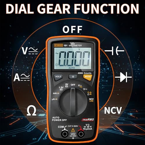 ZIBOO 101 Mini Digital Multimeter, TRMS 4000 Counts Auto-Ranging Pocket Voltmeter, Multi Tester for AC/DC Voltage Current Resistance Capacitance, with NCV, Live Wire, Battery Test and LCD Backlight