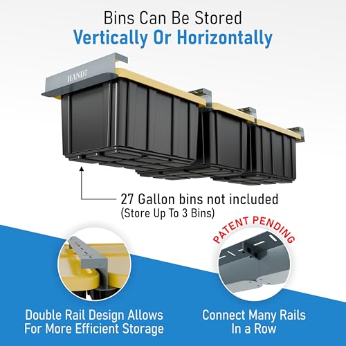 USA Based Overhead Garage Storage Rack, Connectable Heavy Duty Metal Ceiling Rails Garage Storage Organization Shelving System, Hanging Racks Tote Containers, Supports Up To 3 Bins, 2 Sets Gray - color: Gray, size: 3 Bins