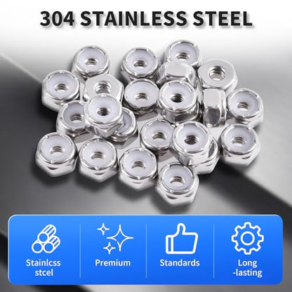 10pcs 8#-32 Nylon Inserted Hex Lock Nuts, 304 Stainless Steel - size: 10pcs 304 8#-32