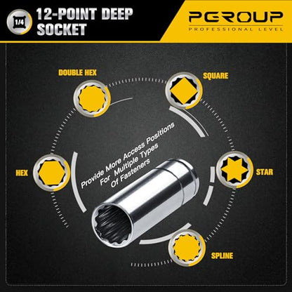 1/4 Inch Drive Socket Set - 8 Piece Metric 12-Point Deep Socket Set (6mm, 7mm, 8mm, 9mm, 10mm, 11mm, 12mm, 13mm)- Chrome Vanadium Steel with Sturdy Holder - 50BV30 - size: 1/4-12PT-8PC