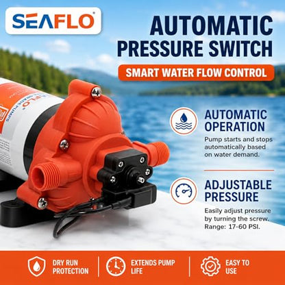 SEAFLO 33 Series 110V/115V AC Fresh Water Pump, 3.3 GPM 45 PSI Self-Priming Pressure Pump with Smart Pressure Switch, Automatic Demand Pump for RV, Caravan Marine Boat Industrial Use, 4-Year Warranty - style: 3.3 GPM | 115V