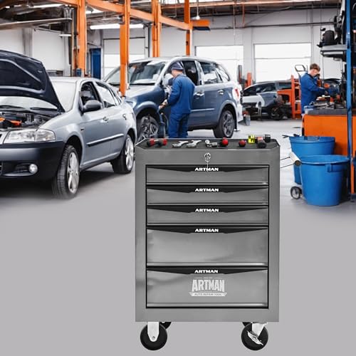 5-Drawer Rolling Tool Chest, Lockable for Garage, Silver - color: Silver, size: 5-Drawers