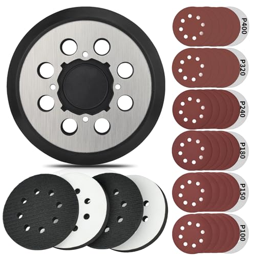 5 Inch 8 Holes Hook Loop Orbital Sander Metal Pad Replacement for DeWalt DWE6423 6423K DWE6421 6421K DCW210B with 4 PCS Foam & 36 PCS Sanding Sanding Discs 100 150 180 240 320 400 Grit - size: FIT DWE64233 & N329079