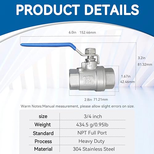 1 Pack Full Port Ball Valve 3/4 NPT 304 Stainless Steel 2 - chip ball valve Female Heavy Duty WOG1000 for Water，Oil，Gas with Locking Devic (3/4", 1) - style: 3/4"