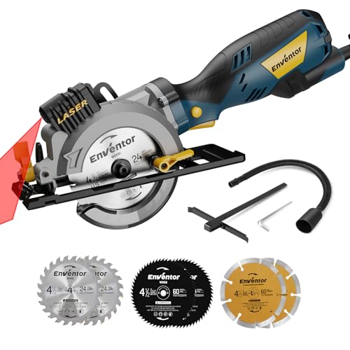 Enventor Mini Circular Saw with Laser Guide, 6 Blades 4-1/2", 5.8A Corded