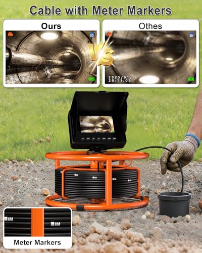 Sewer Camera, IP68 Drain Sewer Pipe Endoscope Camera 4.3" Screen with 32GB DVR,Borescopes Plumbing 8500mah Battery DVR Video Recording for Plumber (Camera 18MM) - size: Camera 18MM