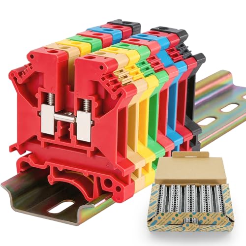 100PCS Red UK5N Terminal Block DIN Rail Terminal Blocks - Application for 24-10AWG 800V Electrical Cabinets Distribution Box,Solar Power System,PLC Industrial Control Automation Panel DIY CNC RV - color: UK5N Red