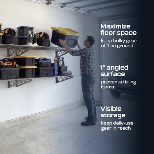 MonsterRax 24x48 White Garage Wall Shelf 4-Pack, 500lb, Hammertone - color: Hammertone, size: 24"x48" Combo