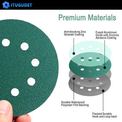 5 Inch 8 Hole P2000 Grit Zirconia Wet Dry Sanding Discs - 50 Pack - size: 2000 Grit