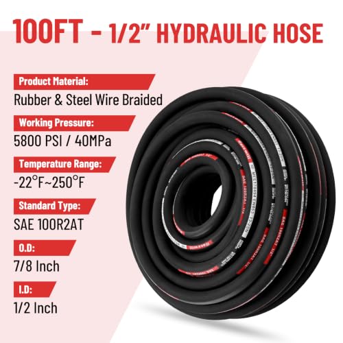 100FT 1/2" Hydraulic Hose with 24PCS Hydraulic Hose Fittings - size: 1/2" Hydraulic Hose - 100FT