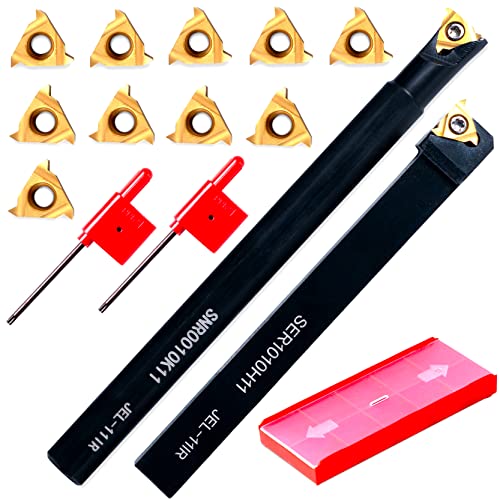 Lathe Turning Holders Threading Tool - Metal Lathe Cutting Tools 1/2" External SER1010H11+3/8" Internal SNR0010K11 Turning Holders with Indexable Carbide Inserts 10pcs Golden for Lathe Tools - color: 2pcs 3/8" boring bars+10pcs inserts