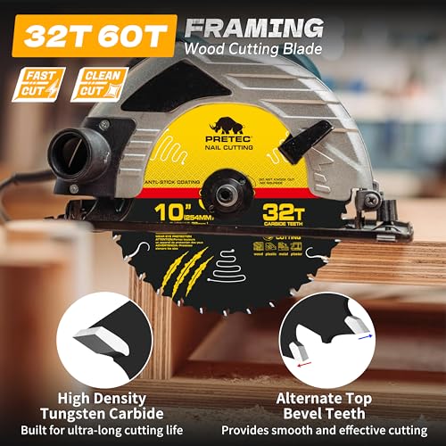 10 Inch 32T&60T Circular Saw Blade for Wood Cutting, 5/8" Arbor, 2 Pack - size: Mix2P