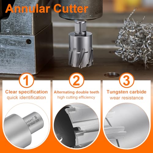 HARFINGTON Annular Cutter 1-9/16" Dia 2-3/8" Depth 3/4" Shank TCT Cutting Drill Bits with Pin for Magnetic Drill Press - size: 1-9/16" x 2-3/8"