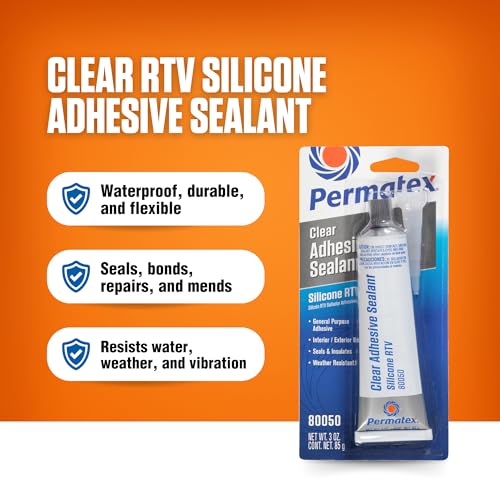 Permatex 80050 Clear RTV Silicone Adhesive Sealant, 3 oz (Pack of 2) - size: Pack of 2
