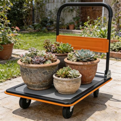 Foldable Platform Hand Truck, Heavy Duty Push Cart Dolly (Orange) - color: 660lbs-orange