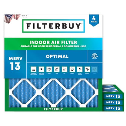 Filterbuy 9.5x9.5x1 Air Filter MERV 13 Smoke & Allergy Defense (4-Pack) - size: 9.5x9.5x1