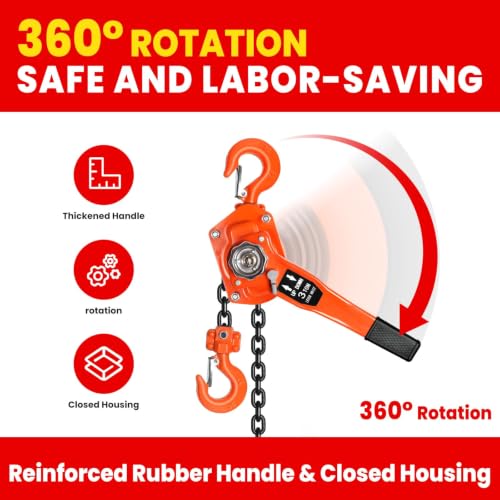 3 Ton Manual Lever Chain Hoist, 6600 LBS Heavy Duty Come Along Ratchet Puller, 20 FT G80 Alloy Steel Chain with Dual Pawl Brake for Auto Repair, Warehouse, Farm