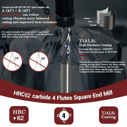 1/8 Carbide End Mill - 12h Continuous Milling Steel 5pcs - size: 1/8in (5pcs)