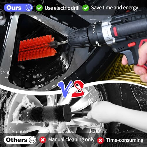 1 Pack Drill Brush for Car Wheel and Bottle(Red) - color: 1 Pack Red