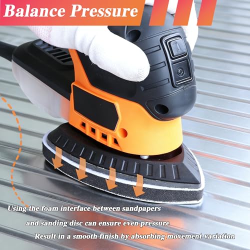 33pcs Sand Paper Mouse Sander Sandpaper 60-1500 Grits with 2pcs Detail Sander Paper Interface Pad Hook and Loop Triangle Sanding Pads with 5 Holes for 140mm Sanding Machine