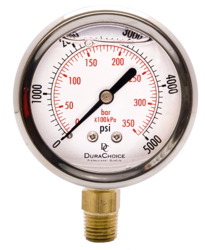 2-1/2" Oil Filled Pressure Gauge, 0-5,000 PSI, 1/4" NPT - size: [0-5,000 PSI]