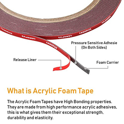 CANOPUS Double Sided Tape, 5952 Heavy Duty Mounting Tape, Strong Bond & Weatherproof Seal Strip for Automotive Mounting, Picture and Photo Frame, Poster, Craft, 0.125 in x 15 ft, Black, Made in USA - size: 0.125in x 5yd