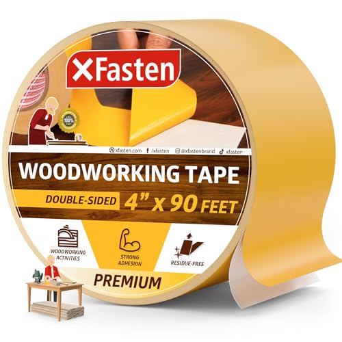 XFasten Double Sided Woodworking Tape 4 Inches x 90 Feet, Residue-Free and Removable Double Sided Wood Mounting Boards, Masking Tape for Wood Template, MDF, Metal, Edge Banding, Routing, Anchoring - size: 4 Inches x 30 Yards