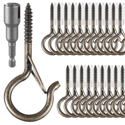 FSAH 48 PCS Q-Hanger Hooks with Safety Buckle, Windproof Screw Hooks - color: Copper, size: 48 Pcs