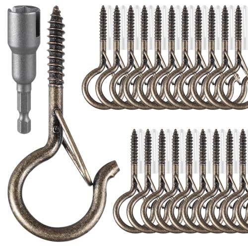 FSAH 96 PCS Q-Hanger Hooks with Safety Buckle, Windproof Screw Hooks - color: Copper, size: 96 Pcs