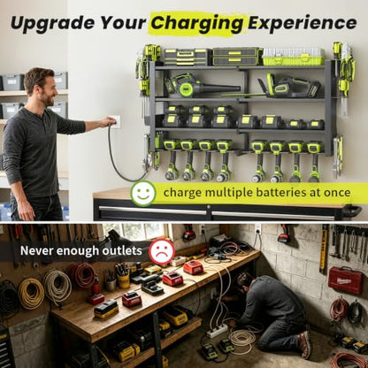 Power Tool Organizer Wall Mount with Charging Station, 8 Drill Holders - size: 32.8" Width 4-Tier