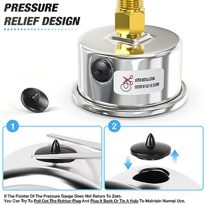 MEANLIN MEASURE 0~100Psi Dry Pressure Gauge Stainless Steel 1/4" NPT 2" FACE DIAL Waterproof for Well Pump Water Tire Water Pressure Tester Back Mount, with 1/2" NPT and 3/8" NPT Hex Bushing - size: 0-100Psi