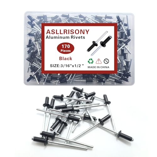 170pcs Black 3/16-1/2 Inches Aluminum Blind Rivets, 4.8-12.7 mm Pop Rivets,Aluminum Grip and Steel Mandrel - color: Black, size: 3/16-1/2 Inches