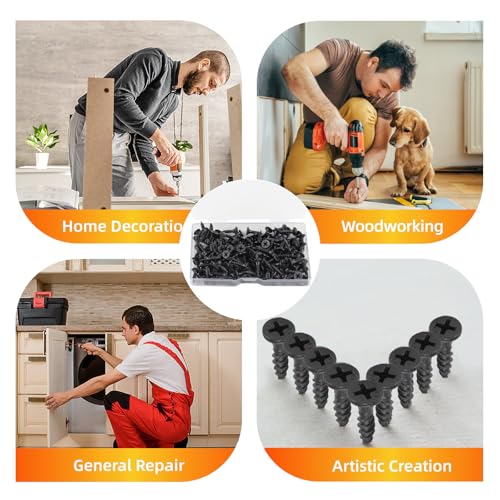 Black Wood Screws 163PCS #6x3/4 Flat Head Self-Tapping - color: Black 163 pcs