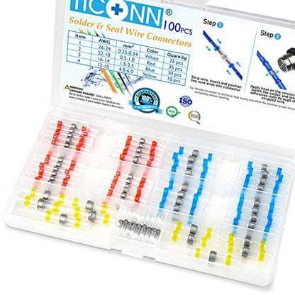 TICONN 100 Pcs Solder Seal Wire Connectors, Heat Shrink Butt Splice - size: Mixed 100 Pieces