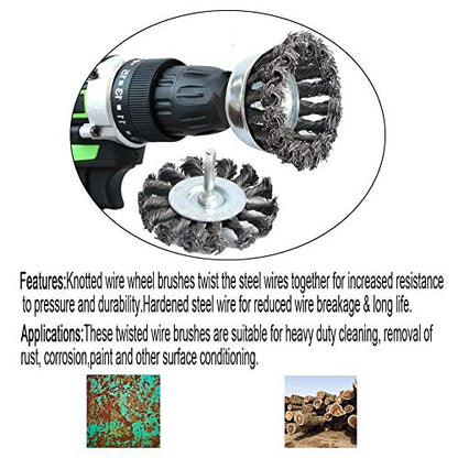 3PCS 3 Inch Knotted Wire Wheel Brushes Kit for Drill with 1/4-Inch Shank,Twist Brush Set Perfect for Rust Removal, Corrosion and Paint,Wire Wheels for Power-Operated Grinders (Pack of 2) - size: 3 inches (Pack of 2)