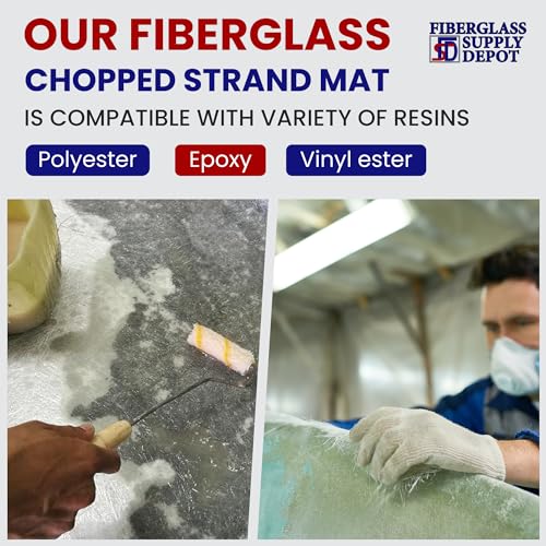 Fiberglass Supply Depot Fiberglass Chopped Strand Mat 1.5 oz | 50 inches Wide x 30 Feet Long | 10 Yards Rolled | Hand Layup, Vacuum Bagging, Polyester or Vinyl Ester Resins