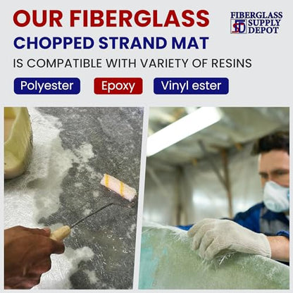Fiberglass Supply Depot Fiberglass Chopped Strand Mat 1.5 oz | 50 inches Wide x 30 Feet Long | 10 Yards Rolled | Hand Layup, Vacuum Bagging, Polyester or Vinyl Ester Resins
