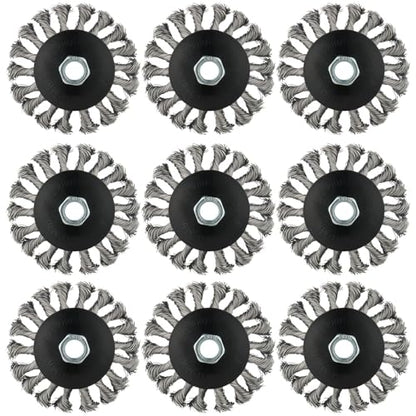 9 Pack 4 Inch Wire Wheel for 4 1/2 Angle Grinder, with 5/8" Thread Arbor