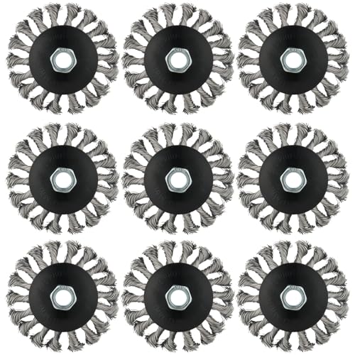 9 Pack 4 Inch Wire Wheel for 4 1/2 Angle Grinder, with 5/8" Thread Arbor