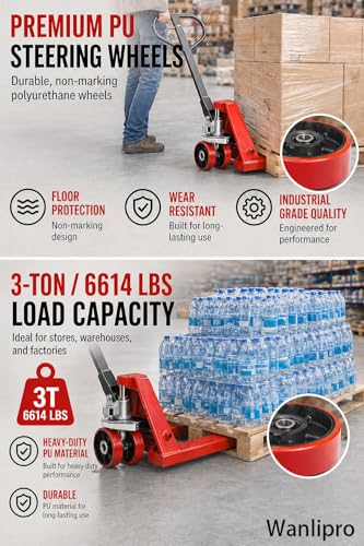 Pallet Jack Steering Wheels Replacement Set, 2 Pack 7" x 2" Steering Wheels with 20mm ID Bearings, Includes Axle, Fasteners, Protective Caps & Installation Tool for Hand Pallet Jack - size: 7" x 2"