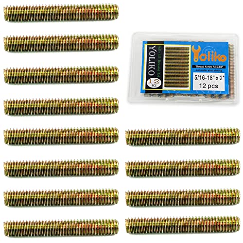 12pcs Color Zinc Fully All Threaded Rod Carbon Steel Long Thread Screw 5/16x2 for Furniture Garden Railing Mounting Assembly Fastening Steel Frame Connection Full Thread Rod for Furniture - size: Color-Zinc 5/16x2 Inch-12P